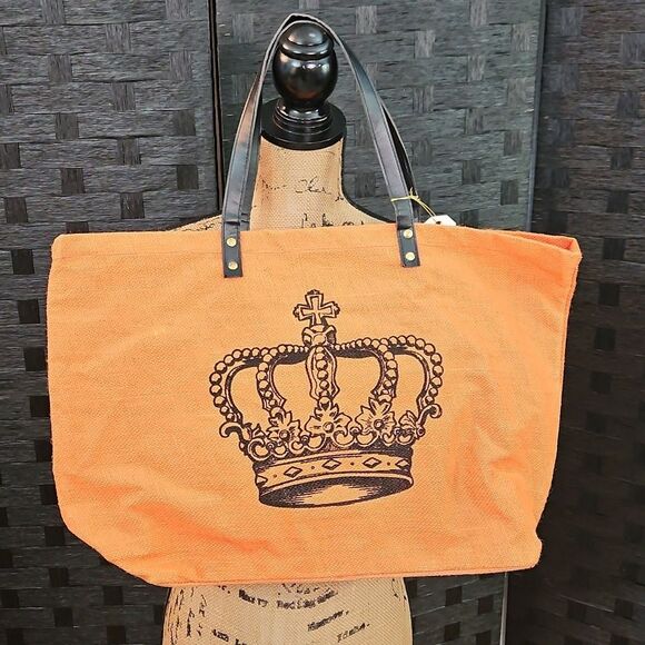 Mud Pie Orange Crown Tote Bag - Picture 2 of 8